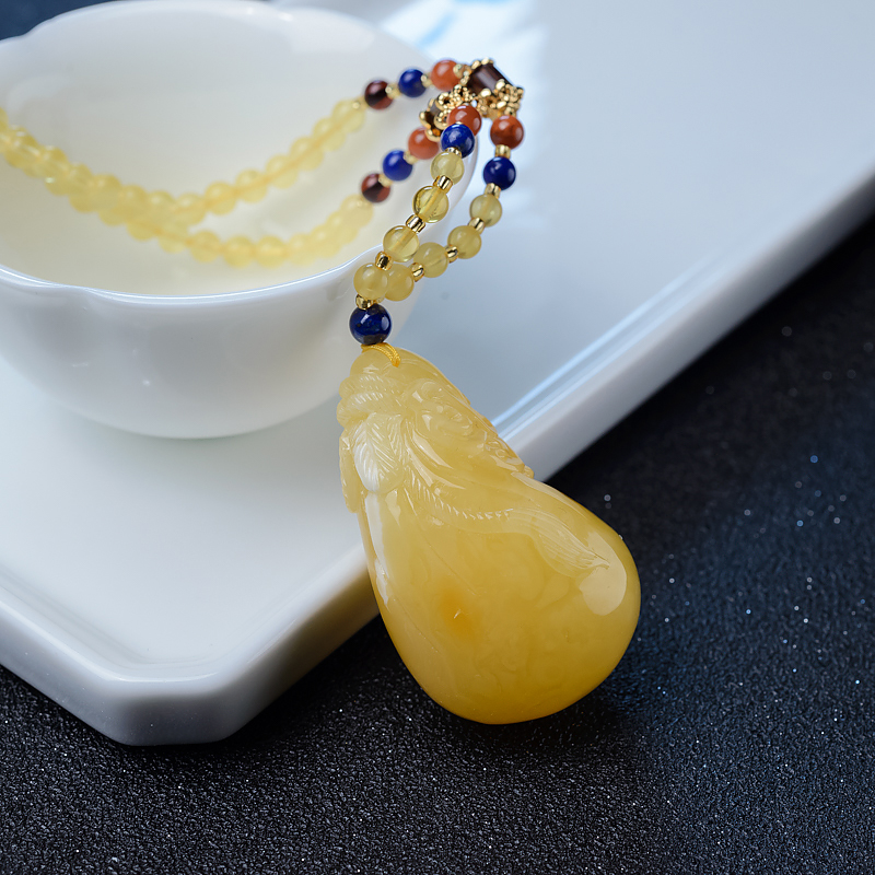 天然波罗的海蜜蜡钱袋项链-红掌柜