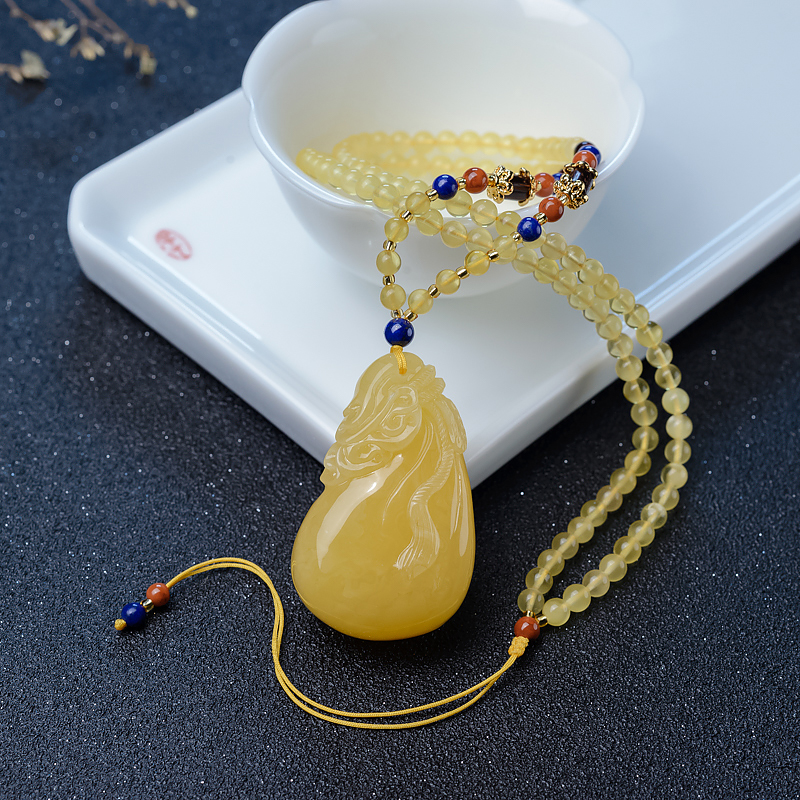 天然波罗的海鸡油黄蜜蜡项链-红掌柜