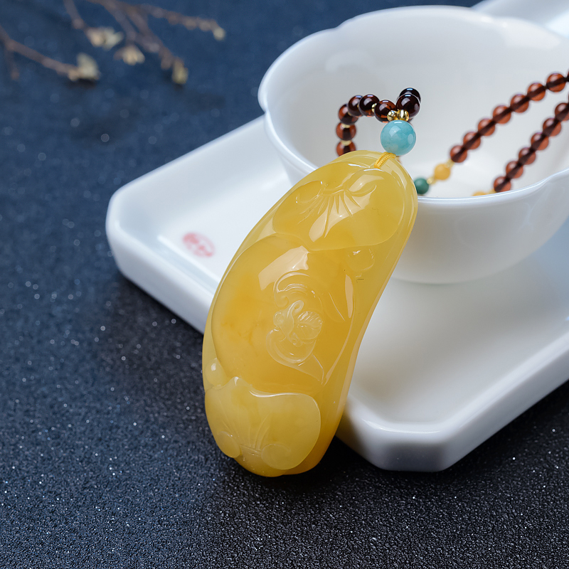 鸡油黄蜜蜡幸福如意项链-红掌柜