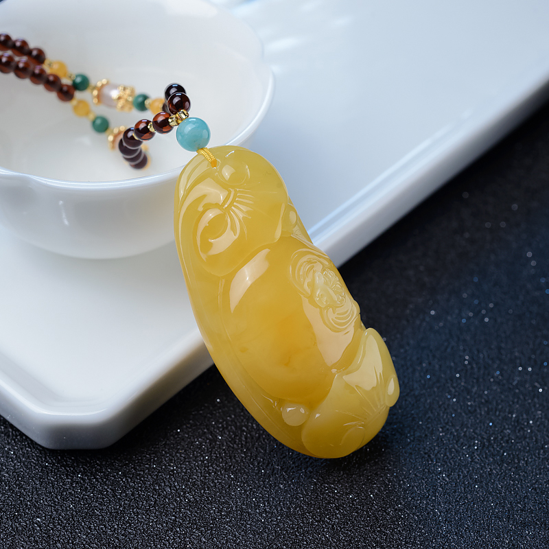 天然波罗的海鸡油黄蜜蜡项链-红掌柜