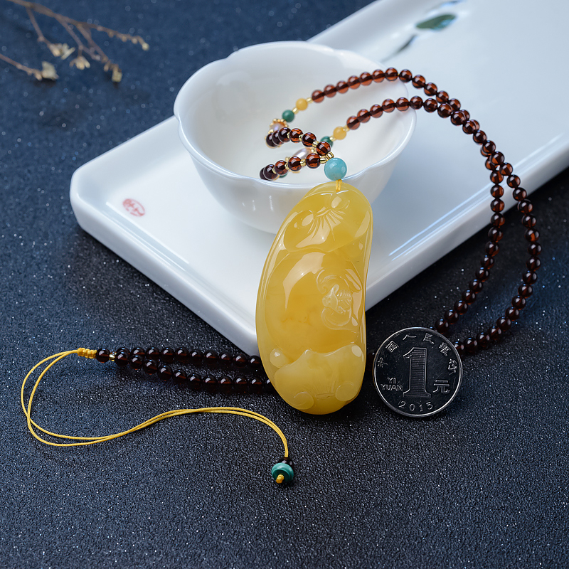 天然波罗的海鸡油黄蜜蜡幸福如意项链-红掌柜