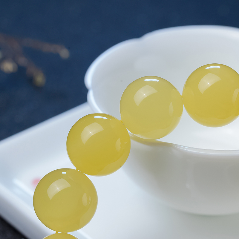 15.5mm天然鸡油黄蜜蜡单圈手串-红掌柜