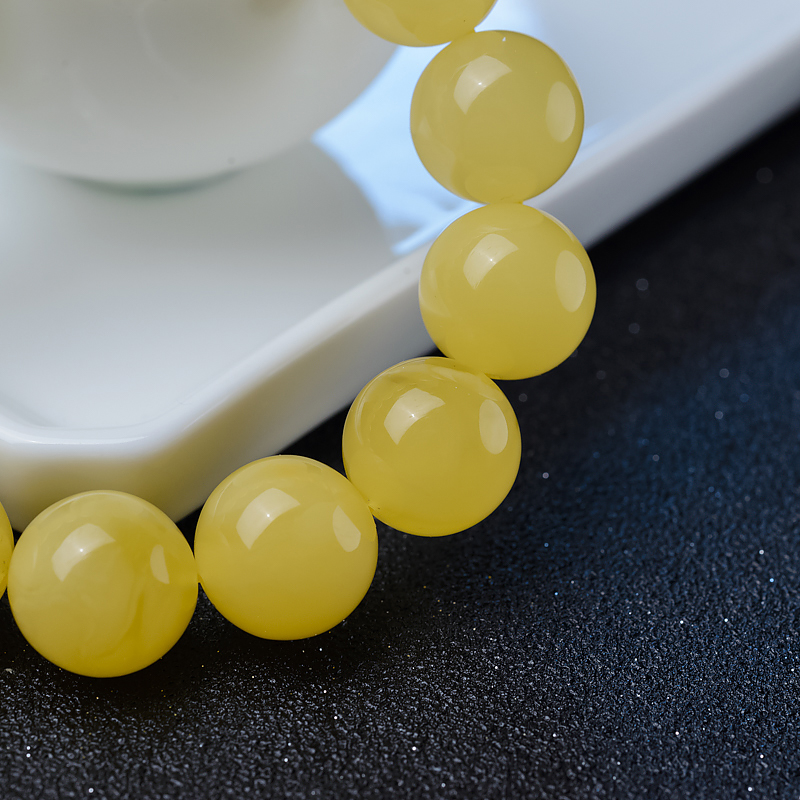 天然波罗的海鸡油黄蜜蜡单圈手串-红掌柜