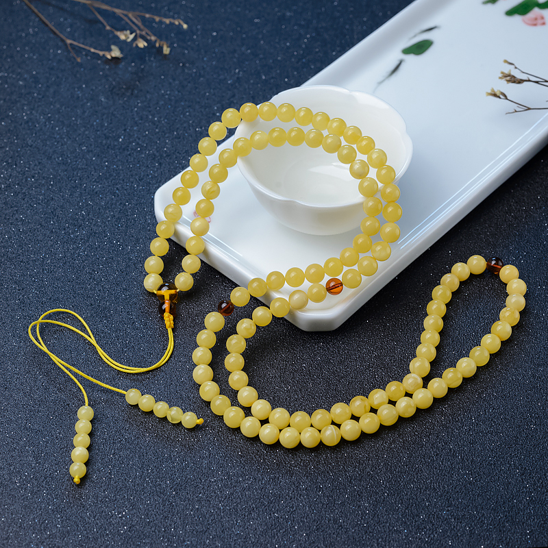 鸡油黄蜜蜡108佛珠-红掌柜