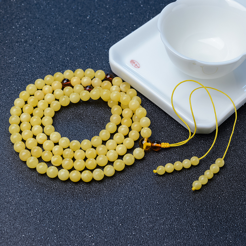 7.5mm天然鸡油黄蜜蜡108佛珠-红掌柜