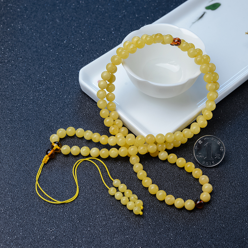 7.5mm天然波罗的海鸡油黄蜜蜡108佛珠-红掌柜
