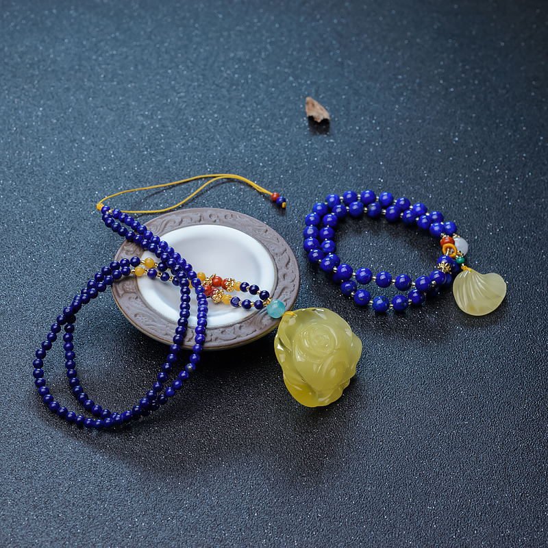 柠檬黄蜜蜡项链-红掌柜