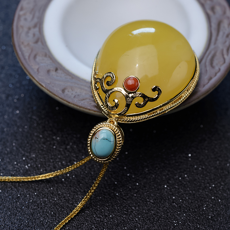 鸡油黄蜜蜡吊坠-红掌柜