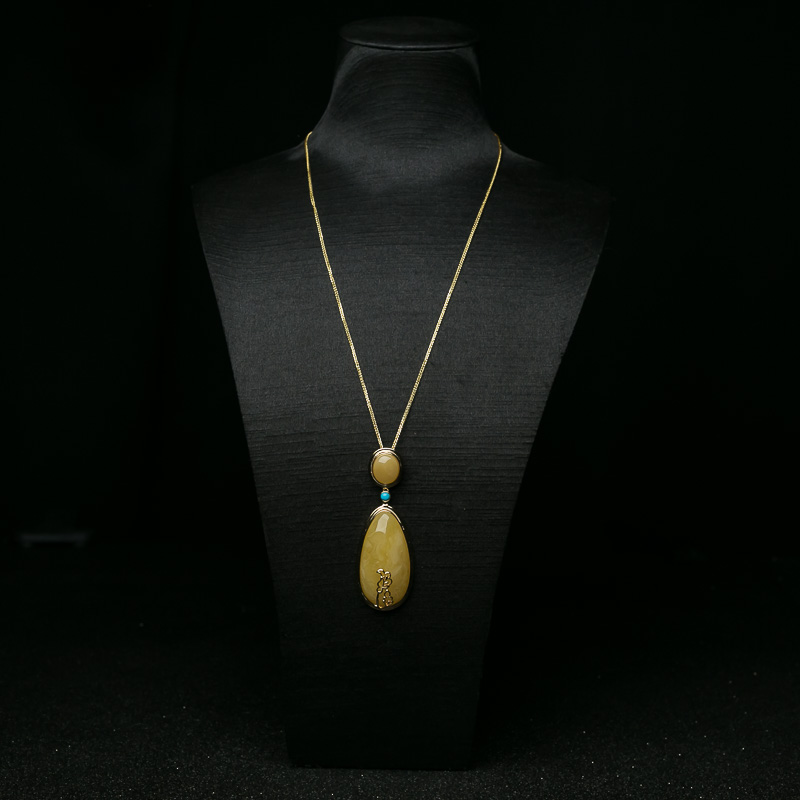 银镶鸡油黄蜜蜡吊坠-红掌柜