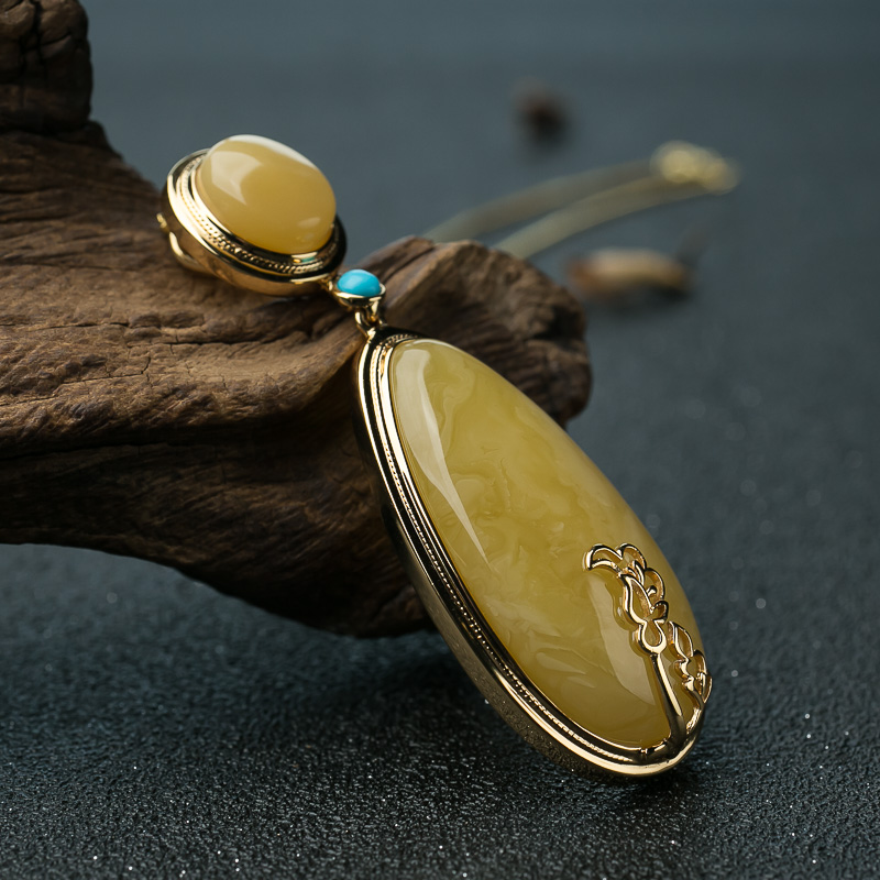 天然鸡油黄蜜蜡吊坠-红掌柜