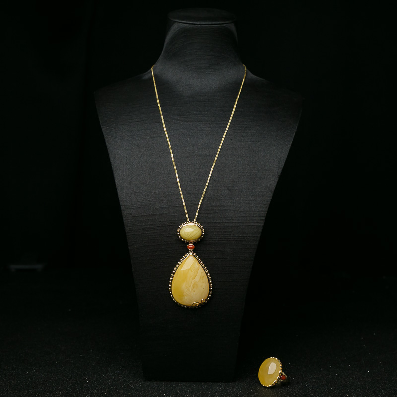 银镶蜜蜡套装（两件）-红掌柜