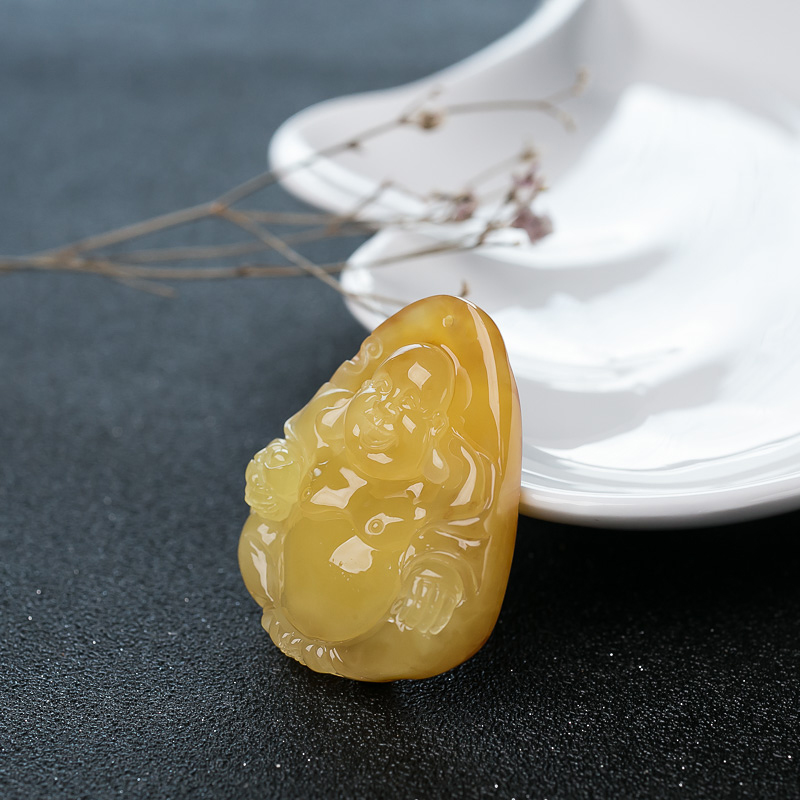 鸡油黄蜜蜡佛吊坠-红掌柜