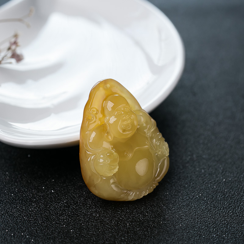 带皮蜜蜡佛吊坠-红掌柜