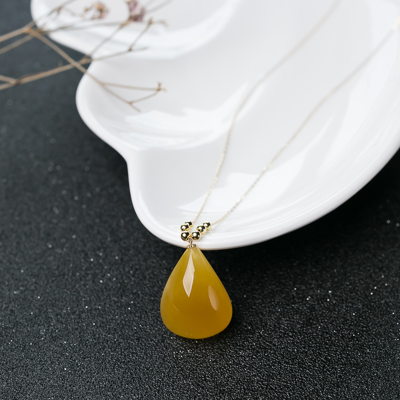 18K鸡油黄蜜蜡随形项链-红掌柜