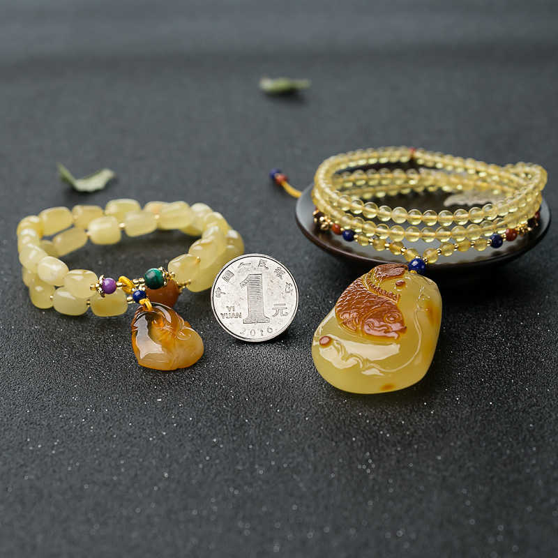 蜜蜡鱼牌手串套装-红掌柜