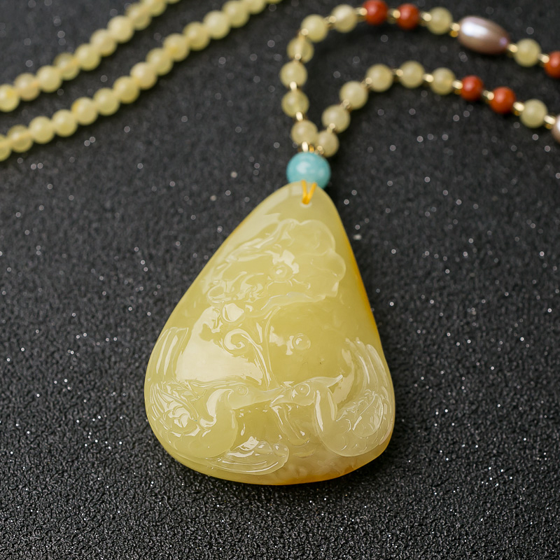 带皮柠檬黄蜜蜡鸳鸯套装-红掌柜