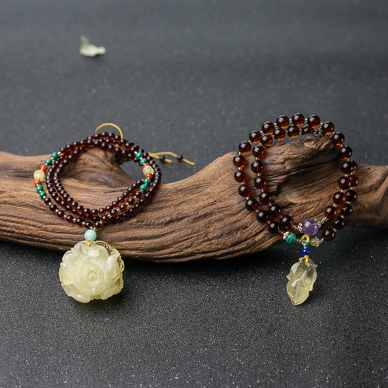 浅黄蜜蜡项链/多圈手串套装-红掌柜