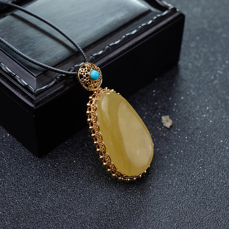 银镶蜜蜡水滴吊坠-红掌柜