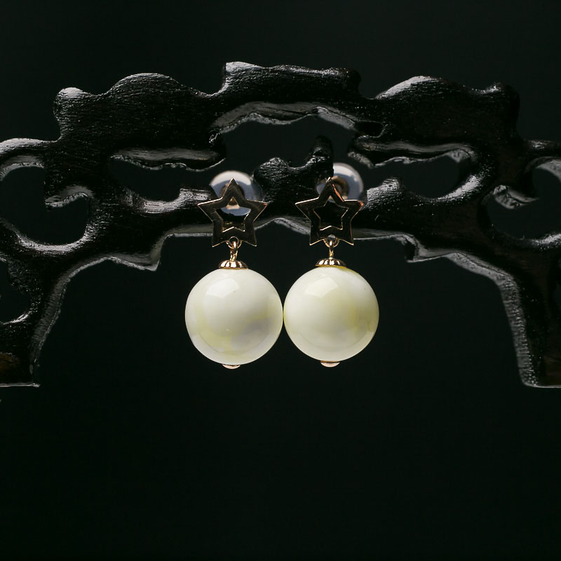 18K蜜蜡圆珠耳坠-红掌柜