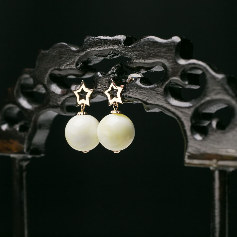 蜜蜡圆珠耳坠-红掌柜