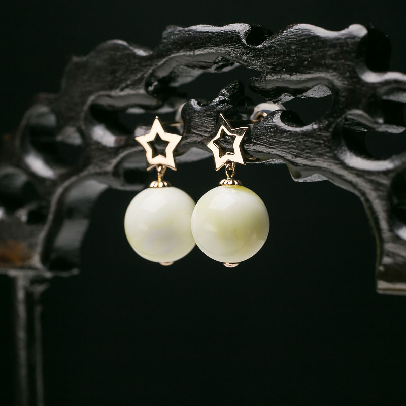 天然蜜蜡圆珠耳坠-红掌柜