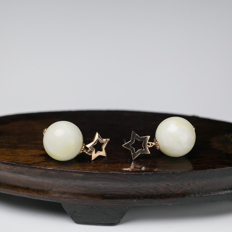 波罗的海蜜蜡圆珠耳坠-红掌柜