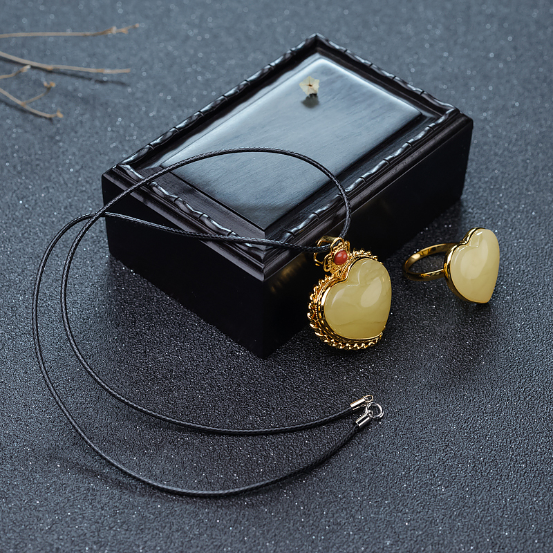 天然银镶蜜蜡套装-红掌柜