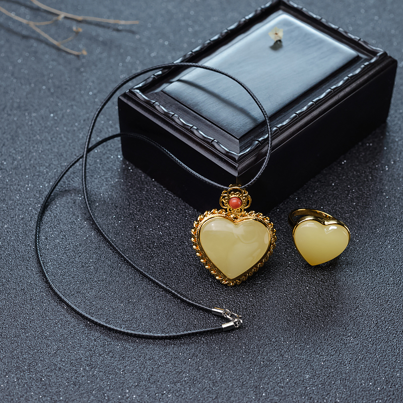 银镶蜜蜡套装（两件）-红掌柜