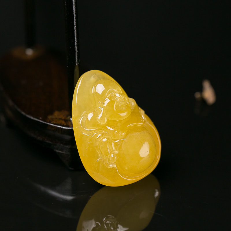 鸡油黄蜜蜡弥勒佛挂坠-红掌柜