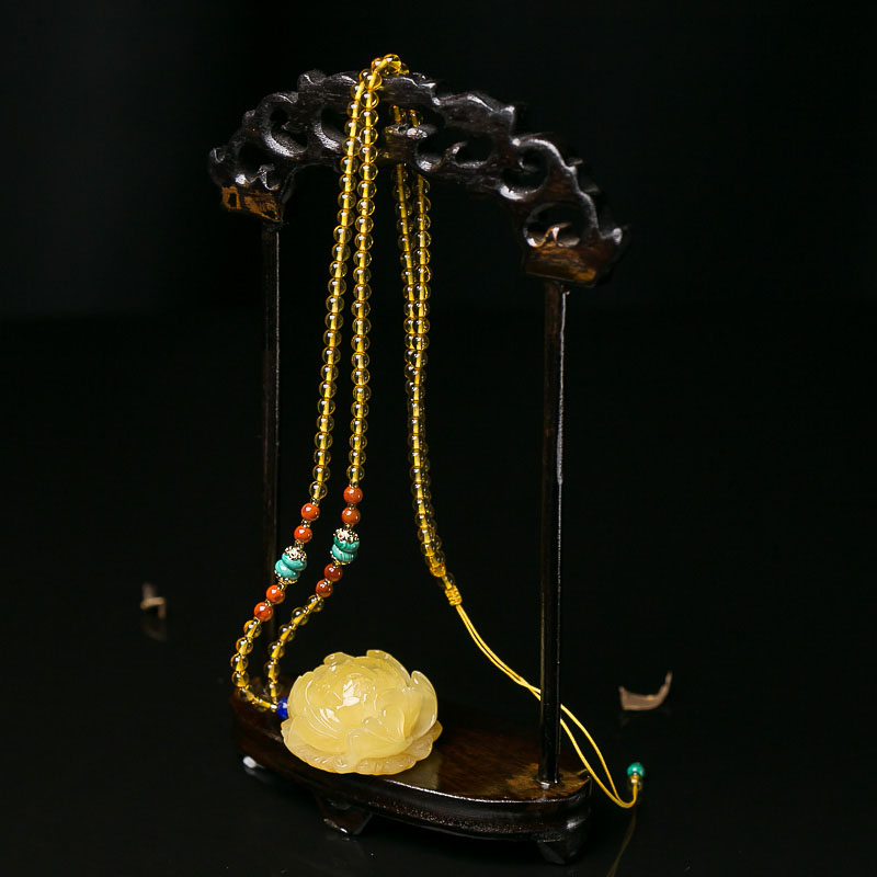 带皮蜜蜡牡丹花项链-红掌柜