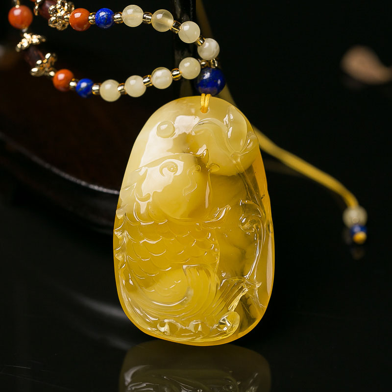 鸡油黄蜜蜡连年有余项链-红掌柜