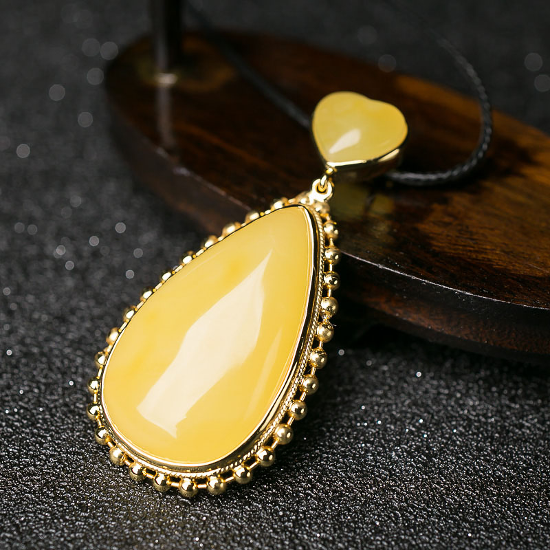 天然鸡油黄蜜蜡水滴吊坠-红掌柜