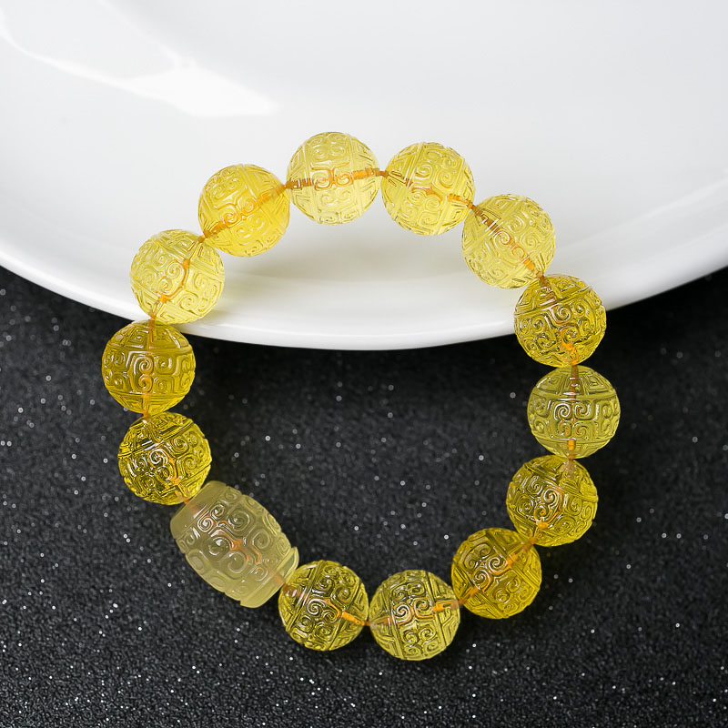 蜜蜡回纹珠单圈手串-红掌柜