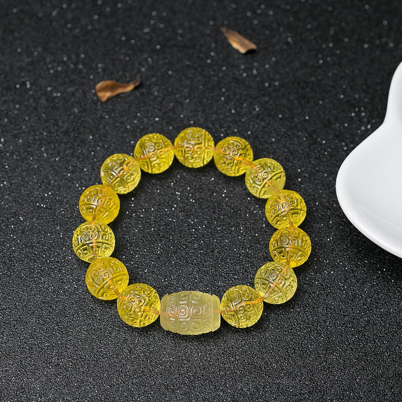 鸡油黄蜜蜡回纹珠手串-红掌柜