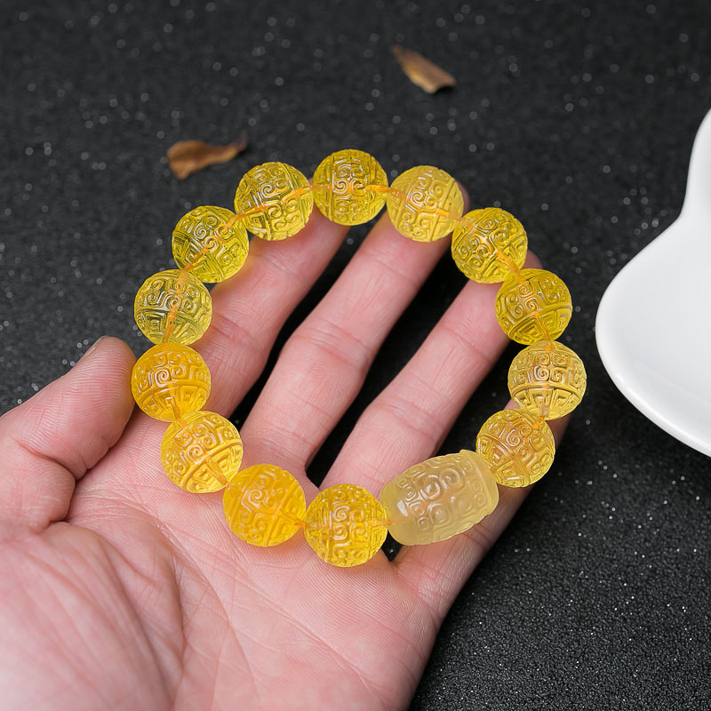 波罗的海蜜蜡回纹珠单圈手串-红掌柜