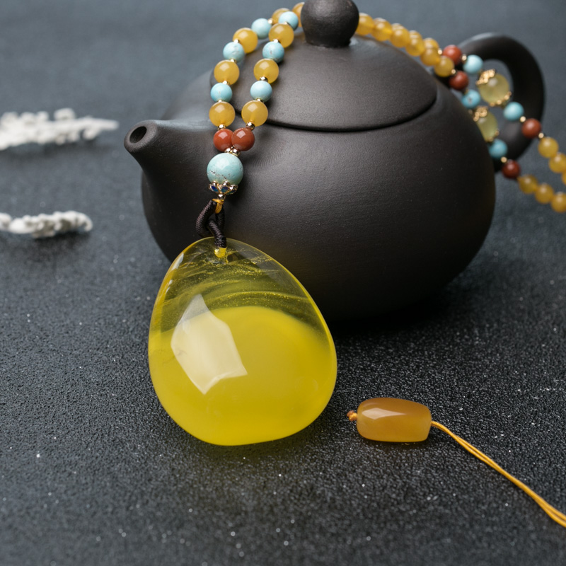 鸡油黄蜜蜡随形项链-红掌柜