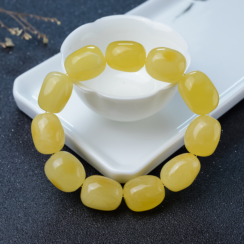 天然波罗的海鸡油黄蜜蜡随形手串-红掌柜