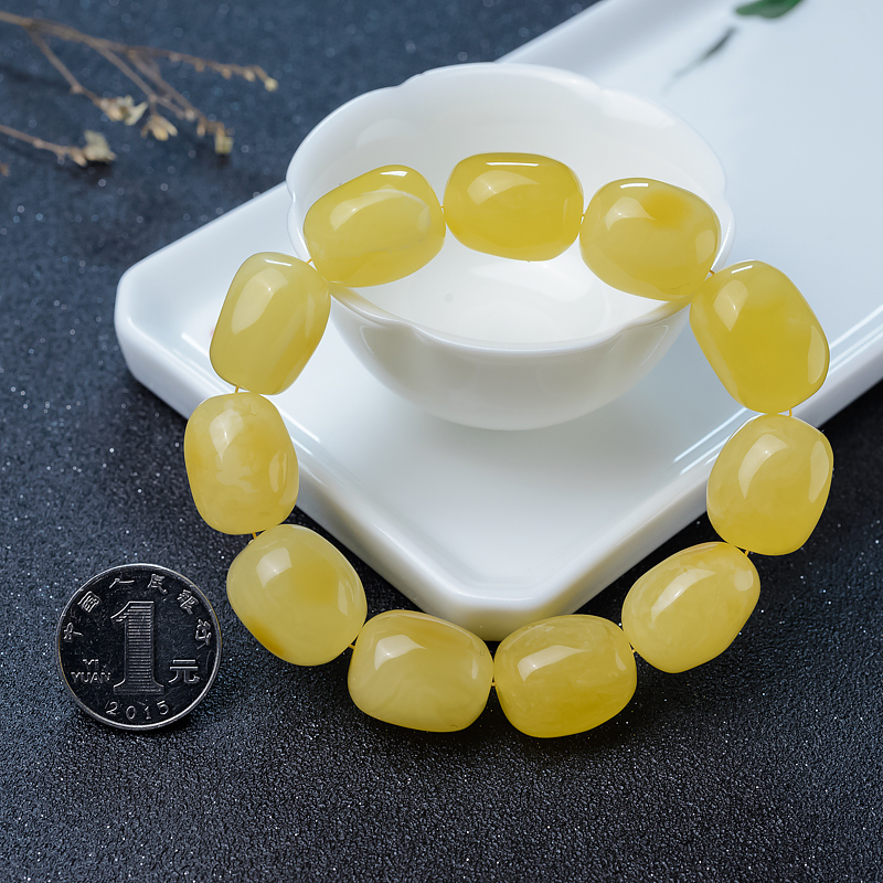 天然波罗的海鸡油黄蜜蜡随形单圈手串-红掌柜