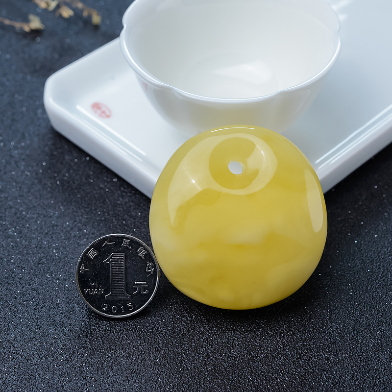 天然波罗的海鸡油黄蜜蜡平安扣吊坠-红掌柜