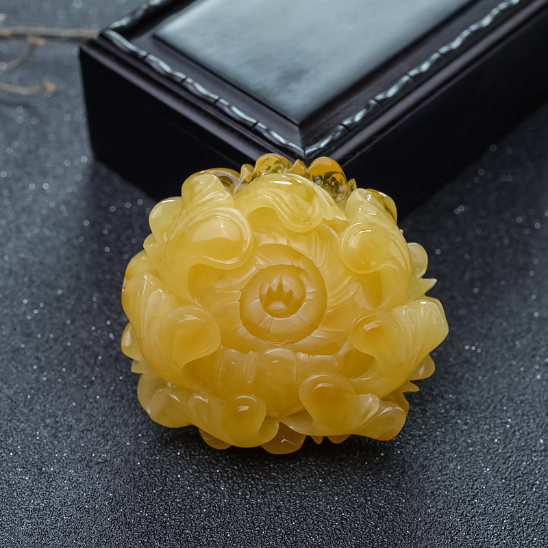 俄罗斯天然鸡油黄蜜蜡花吊坠-红掌柜