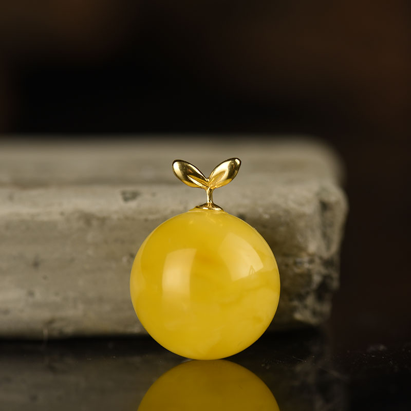 18k金镶金绞蜜蜜蜡圆珠吊坠-红掌柜