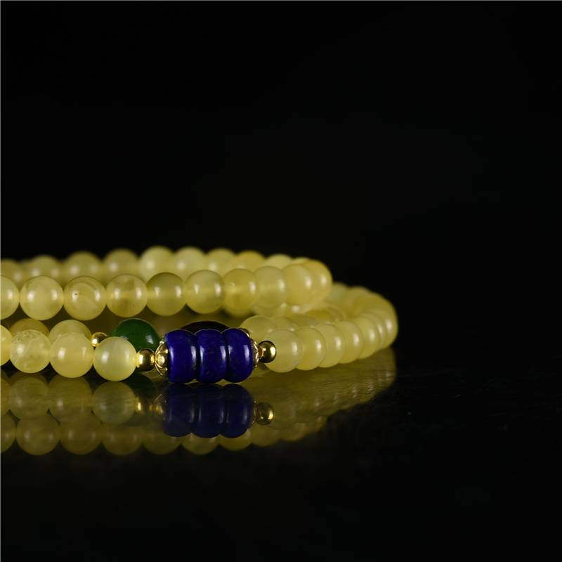 天然柠檬黄蜜蜡108佛珠多圈手串-红掌柜