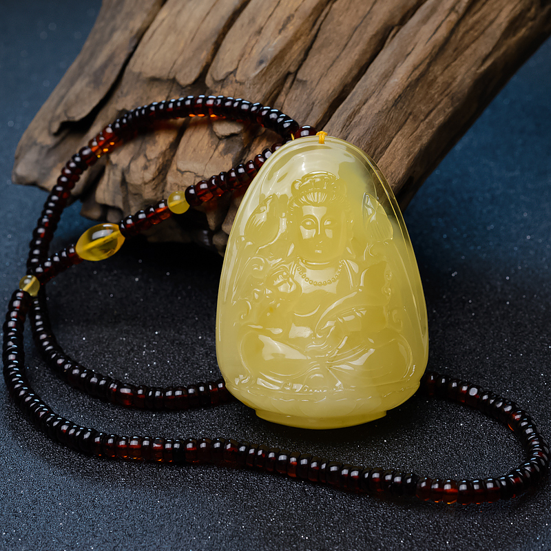 柠檬黄蜜蜡观音项链-红掌柜