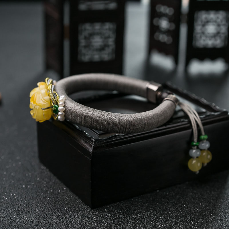 蜜蜡牡丹花手镯-红掌柜