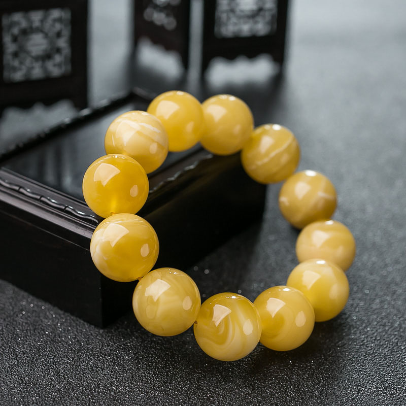 鸡油黄蜜蜡单圈手串-红掌柜