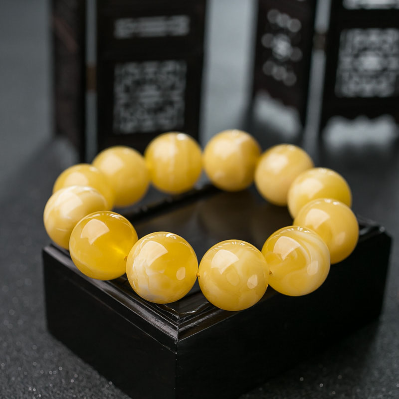 天然鸡油黄蜜蜡单圈手串-红掌柜