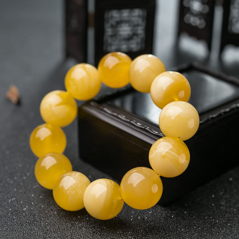 鸡油黄蜜蜡单圈手串-红掌柜