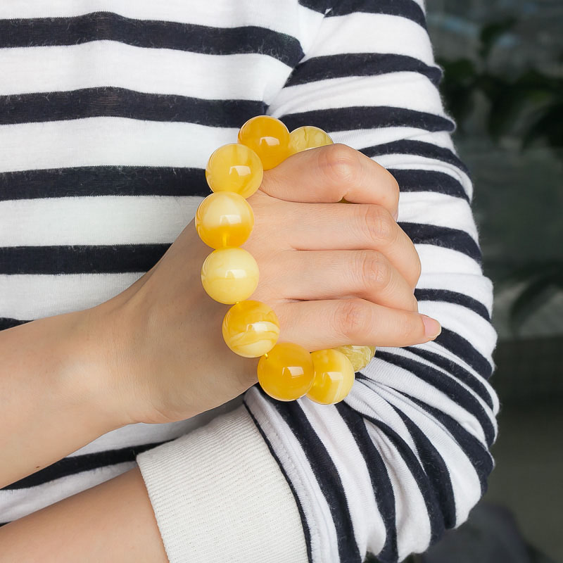 天然鸡油黄蜜蜡单圈手串-红掌柜