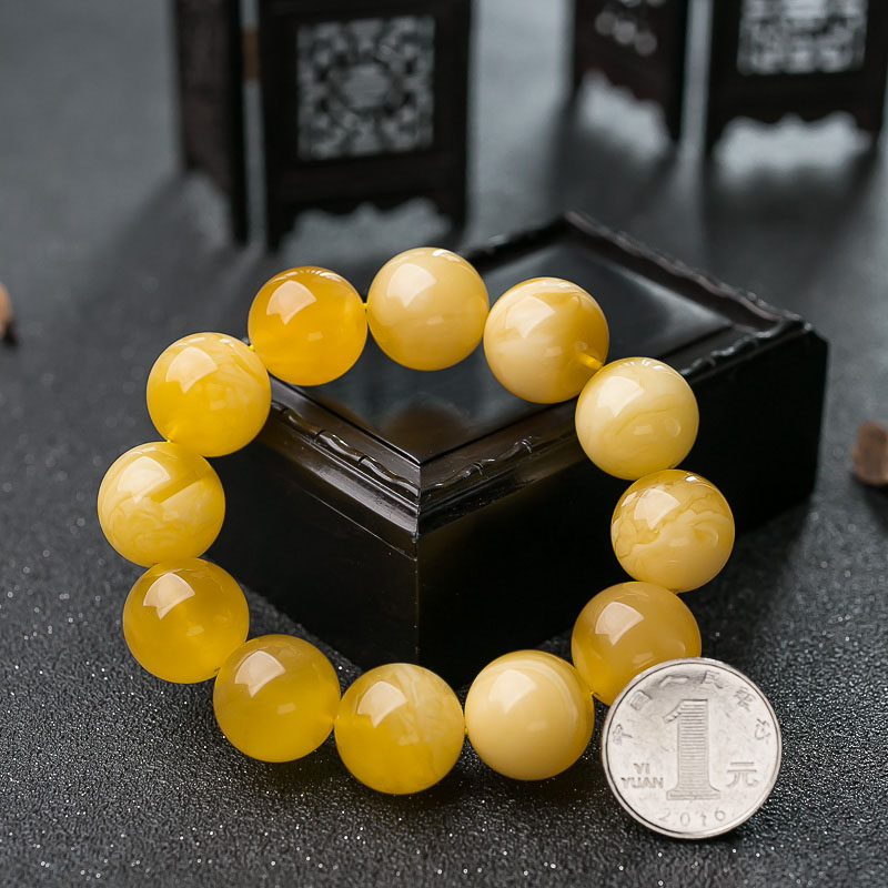 波罗的海鸡油黄蜜蜡单圈手串-红掌柜