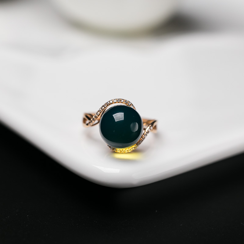 18K天然多米尼加蓝珀戒指-红掌柜